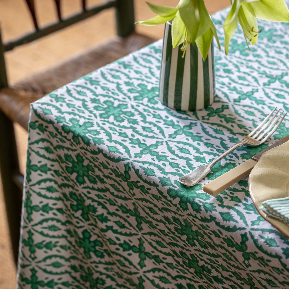 Emerald Blockprint Tablecloth