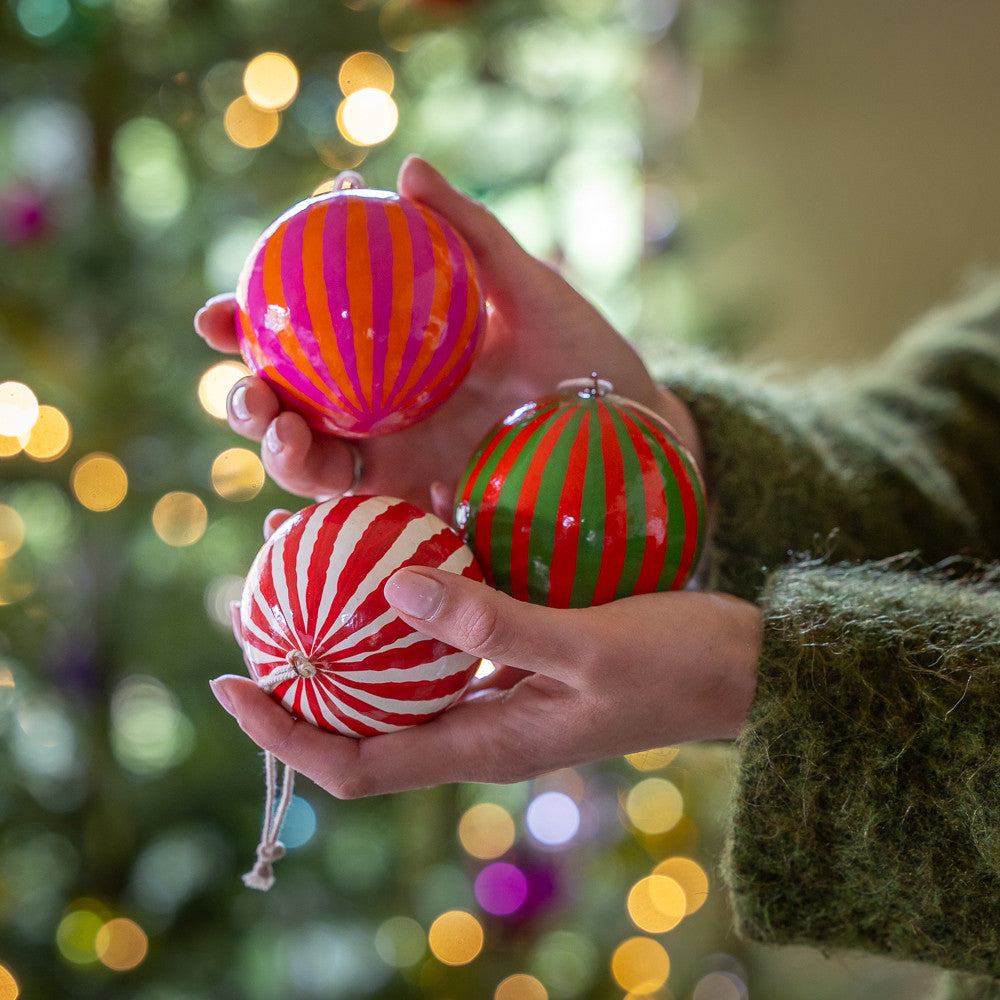 Papier-mâché Striped Carnival Baubles