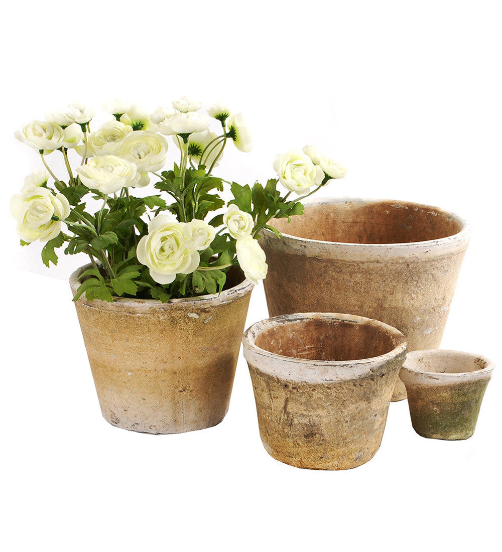 Antiqued Whitestone Pots and Saucers