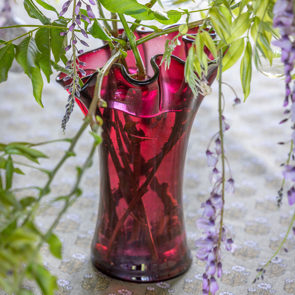 Amethyst Wavy Topped Recycled Glass Vase