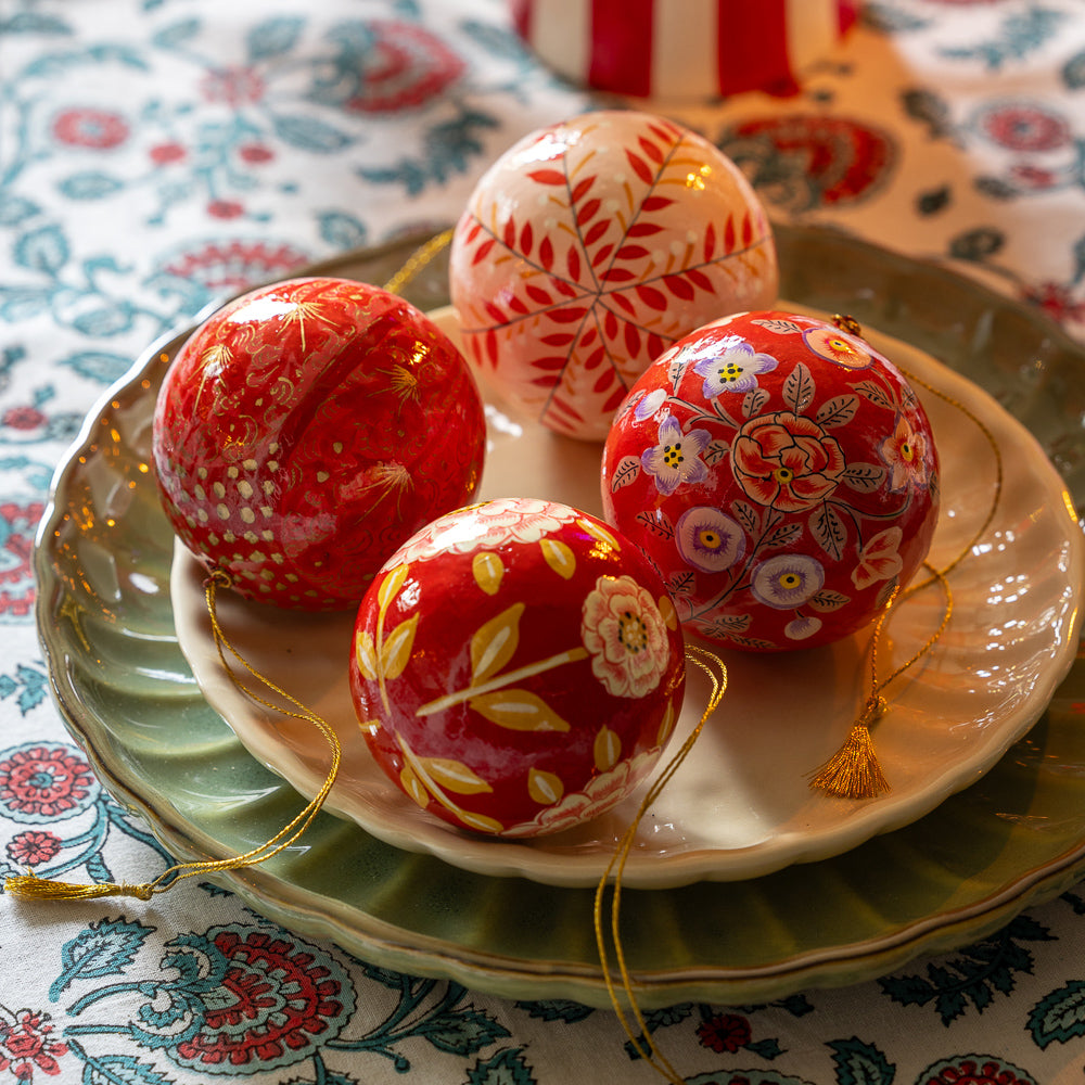 Big Bead Go-Red Papier-Mâché Baubles