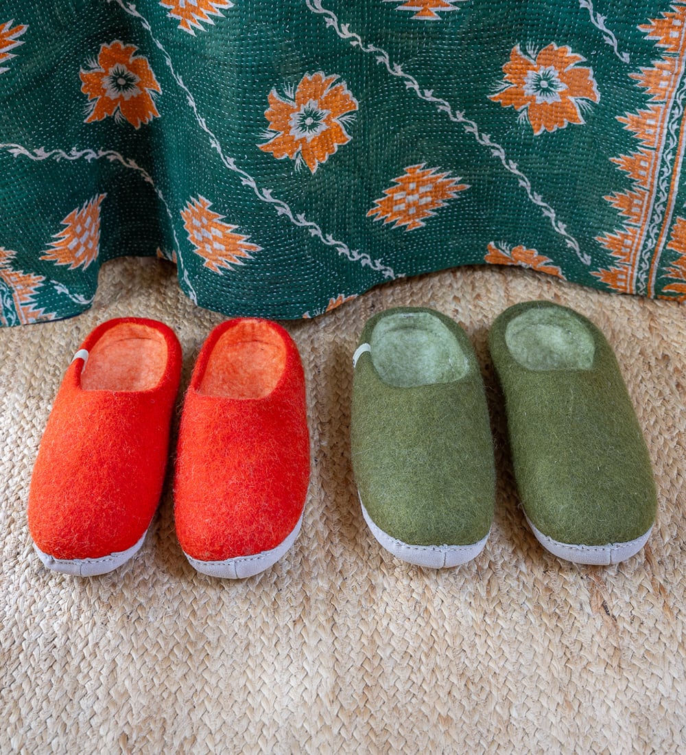 Garden Gate Moss Green Wool Slippers