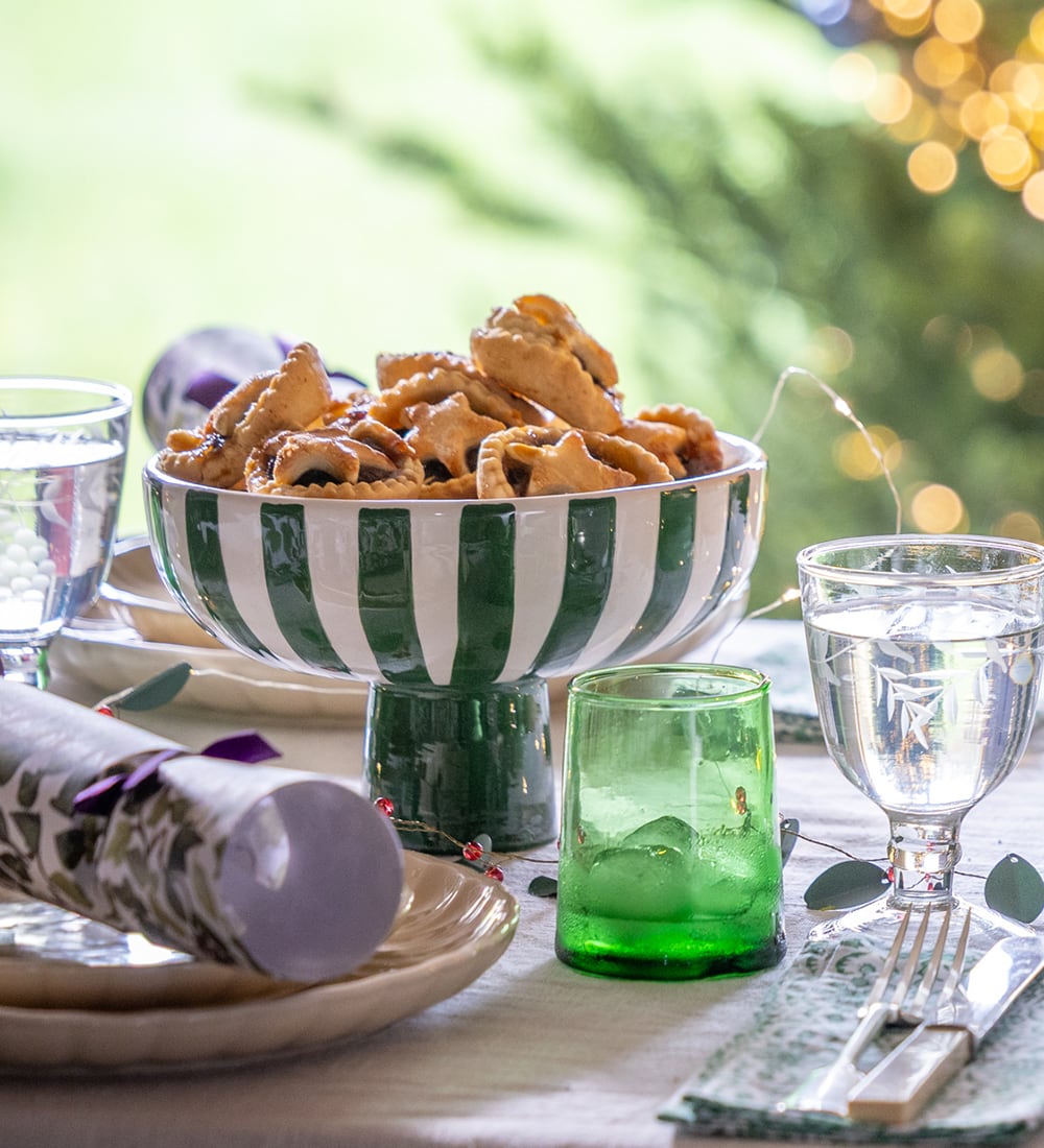 Green And White Stripe Bowl