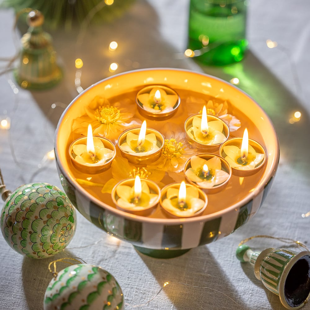 Green And White Stripe Bowl