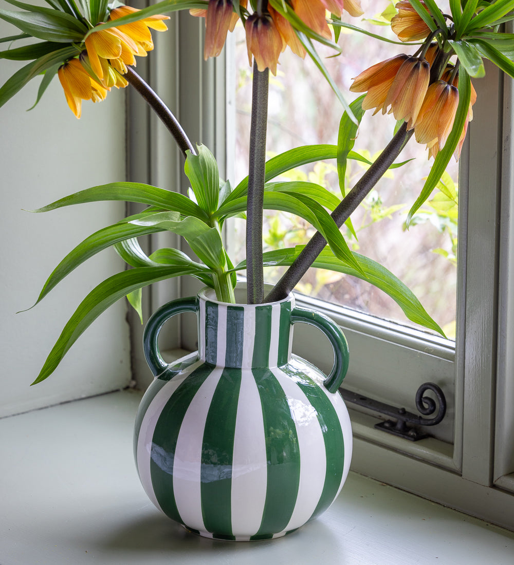 Green And White Stripe Statement Vase