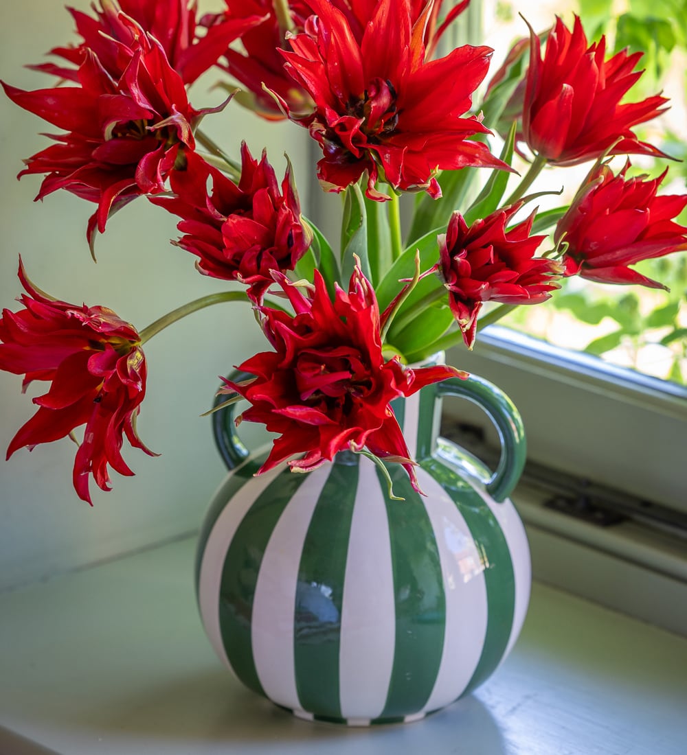 Green And White Stripe Statement Vase