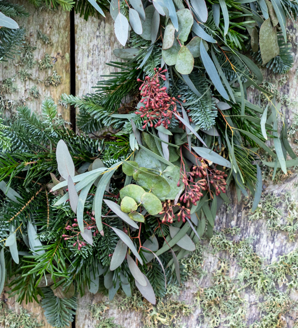 Mixed Eucalyptus and Green Pine Wreath