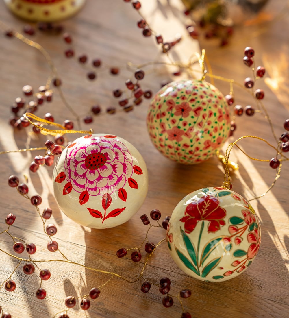 Ruby Flower Papier-Mâché Baubles