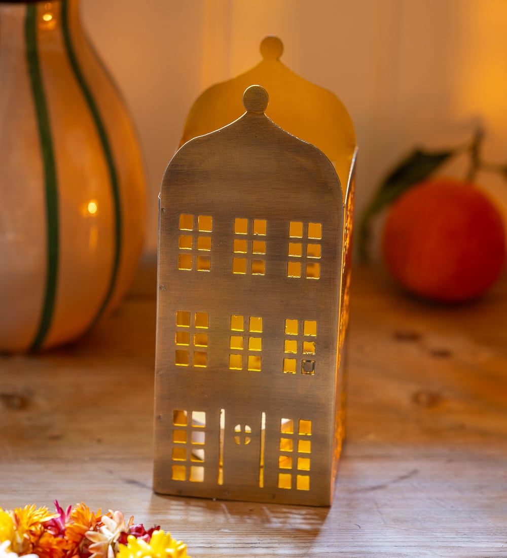 Tall House with Lights On Candleholder