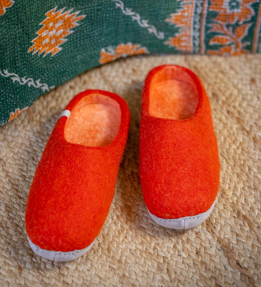Winter Berry Red Wool Slippers
