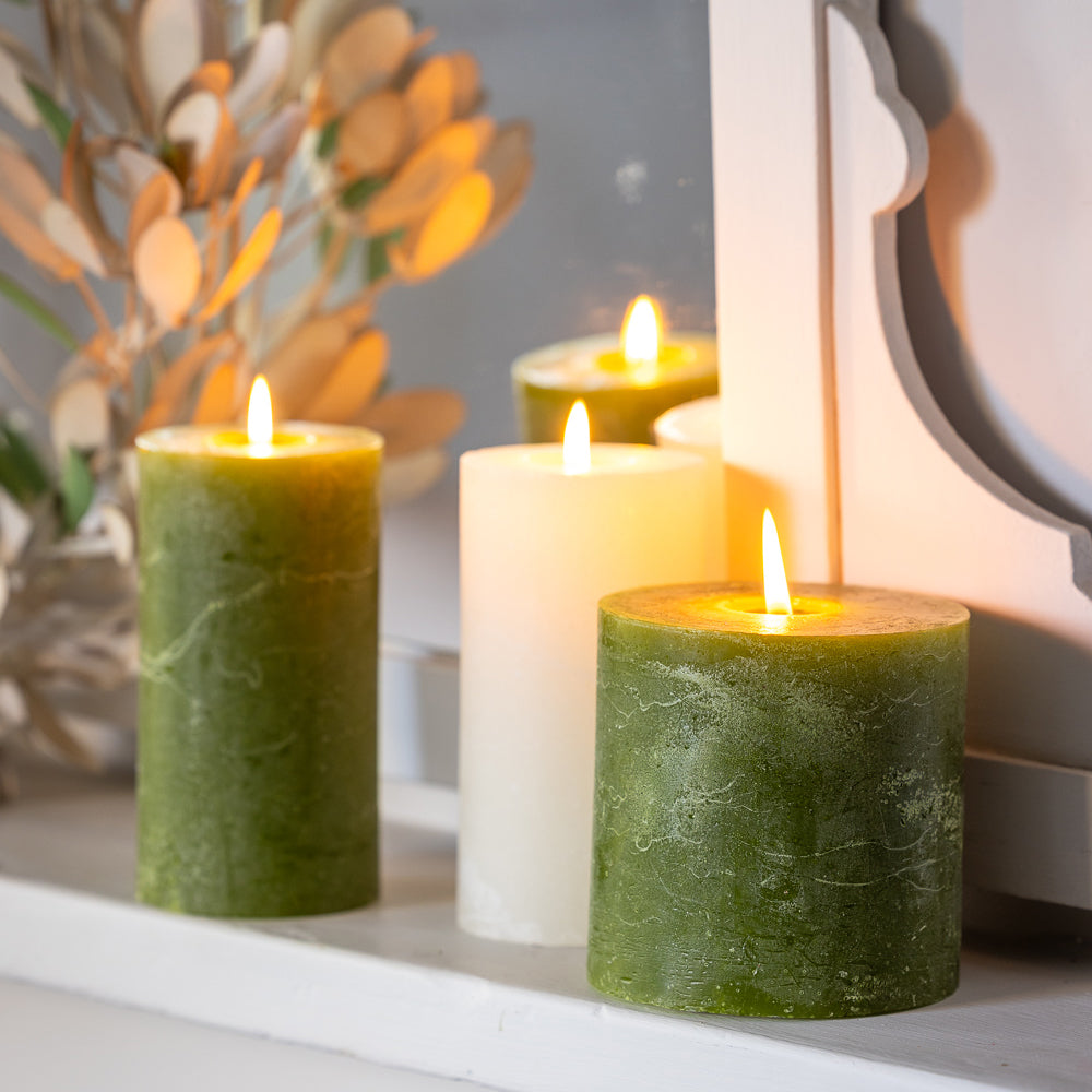 Winter Garden Green & White Candle Set