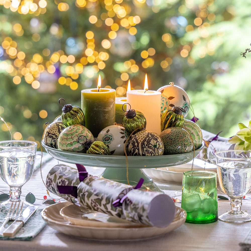 Winter Garden Green & White Candle Set