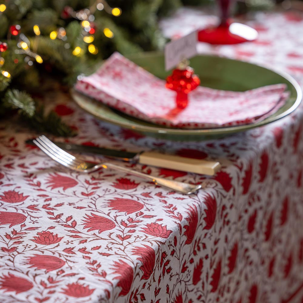 Scarlet Blockprint Tablecloth