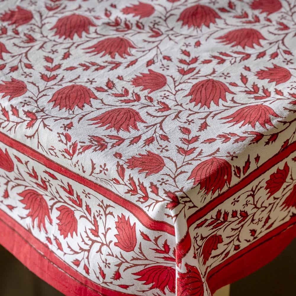 Scarlet Blockprint Tablecloth