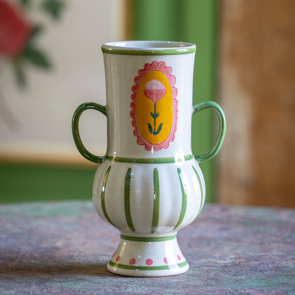 Cream & Green Bloomsburyish Vase