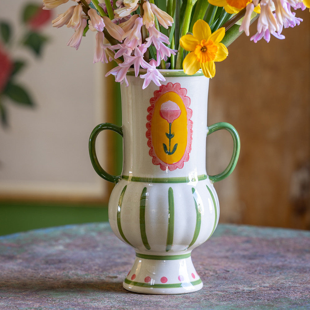 Cream & Green Bloomsburyish Vase | Stoneware Flower Vase | Sarah Raven