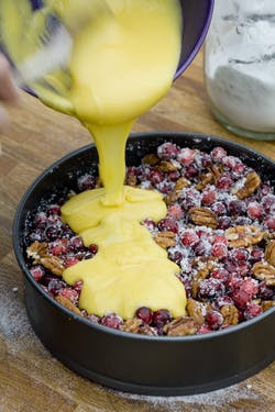 Cranberry tart and hot toffee sauce