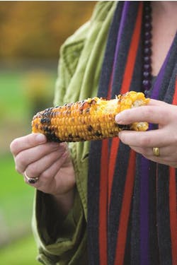 Eating grilled sweetcorn