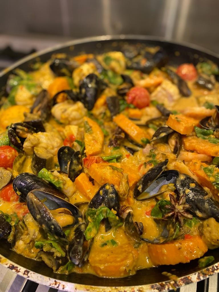 Indonesian monkfish and mussel curry