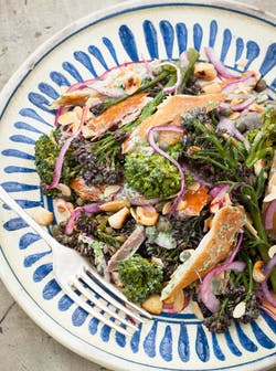 smoked mackerel, broccoli and almond salad