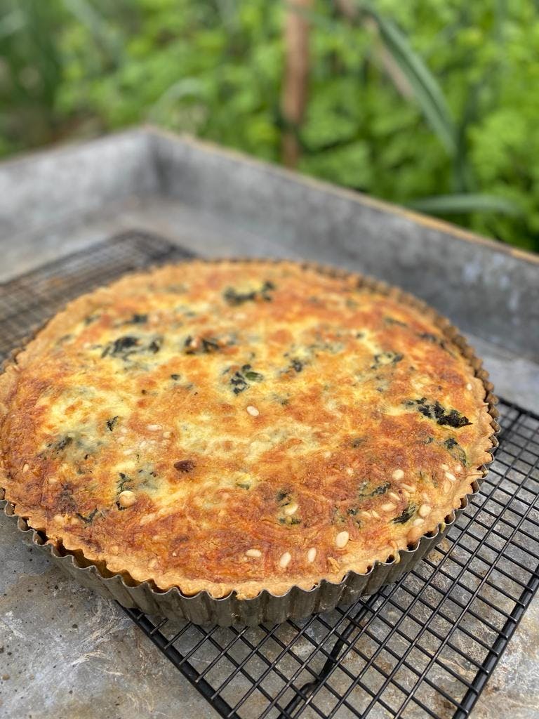 Spinach, sorrel & pine nuts tart