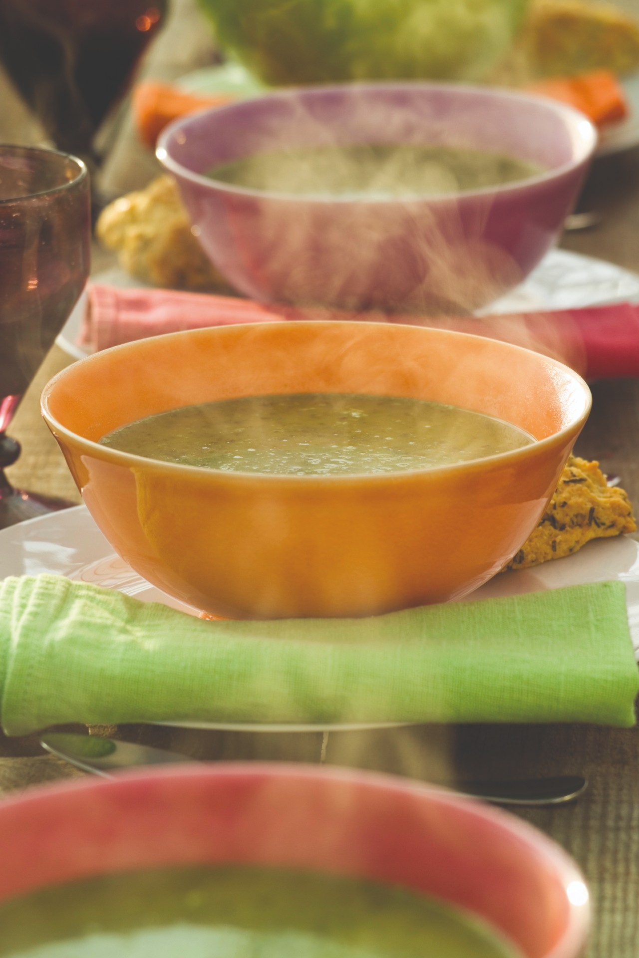 Creamy watercress soup in bowls
