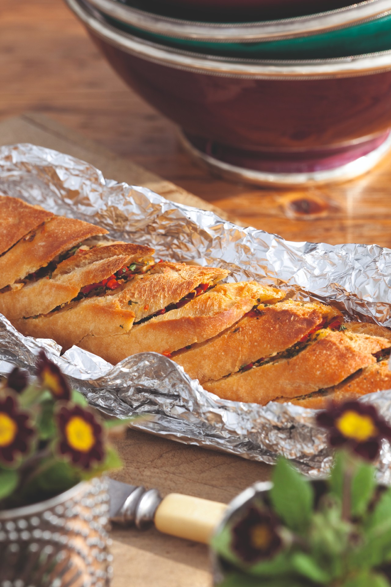 Garlic bread with chilli and coriander