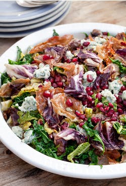 wilted winter green salad with pomegranate 